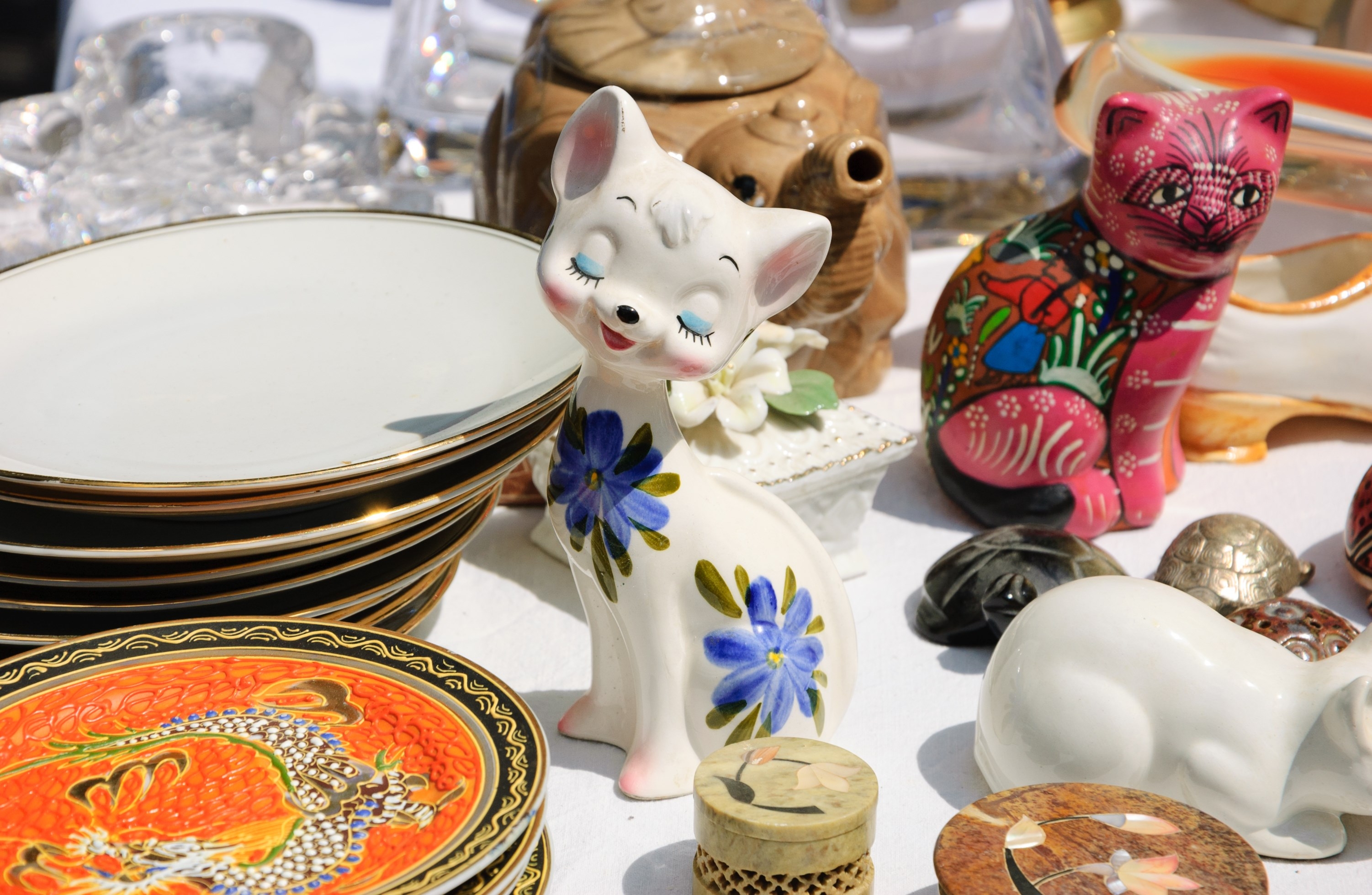 Cat figurines at flea market