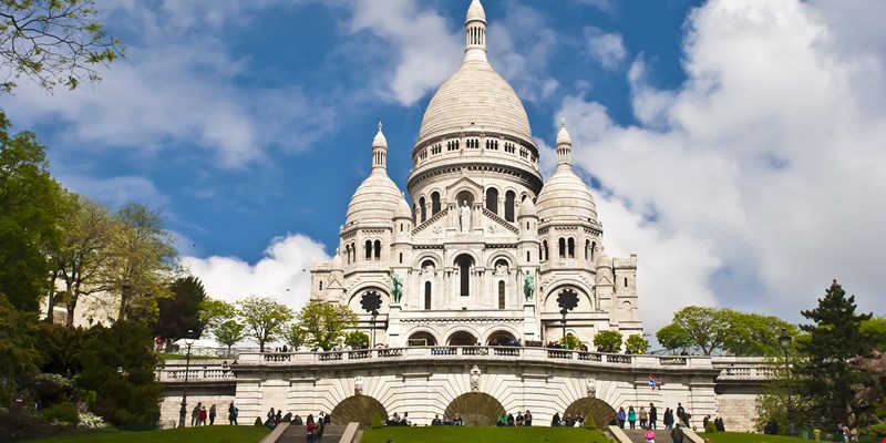 Sacre Coeur Cathedral on Montmartre Hill in Paris, France