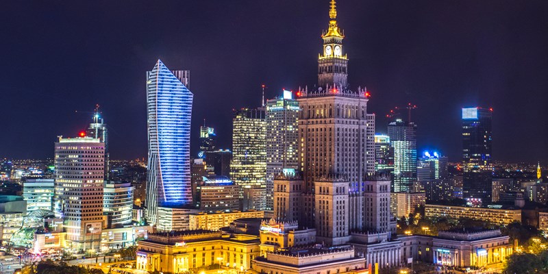 Warsaw city centre by night